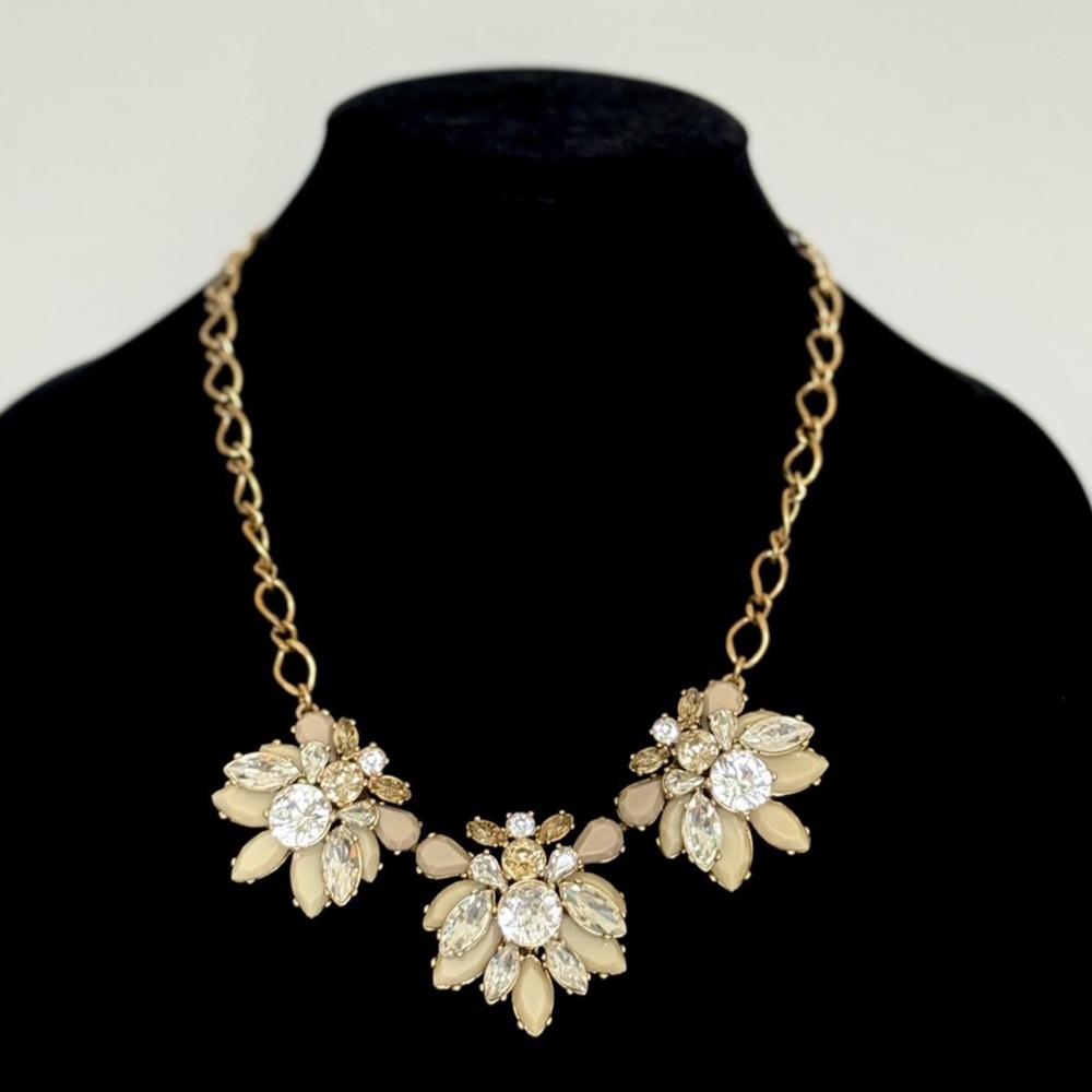 J.Crew Crystal Floral Statement Necklace - Cluster Necklace - Gold